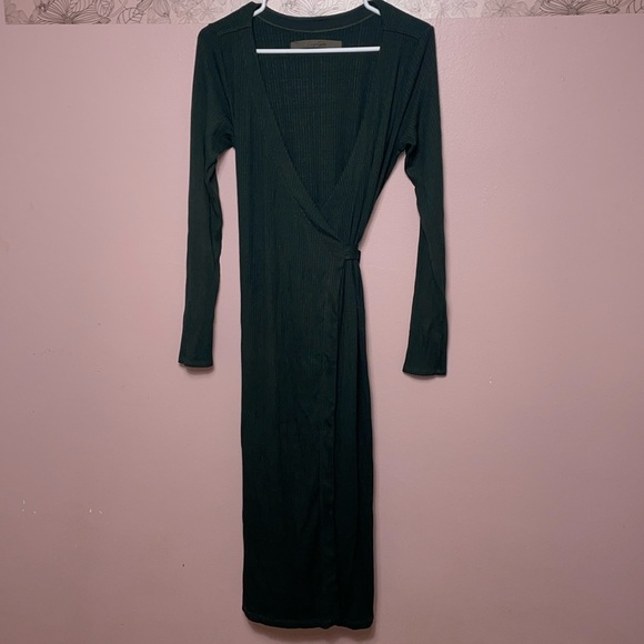 Enza Costa Ribbed Forest Green Wrap Dress - Picture 1 of 6